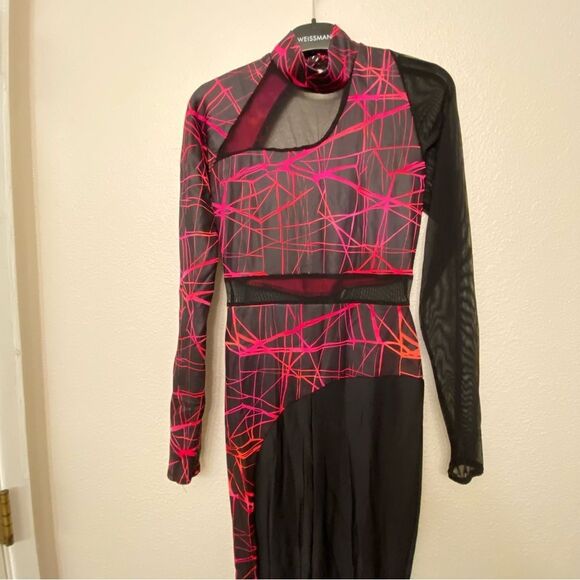 Geometric Dance Costume unitard jumpsuit Black hot pink 24248 Derezzed SA adult - Picture 2 of 11